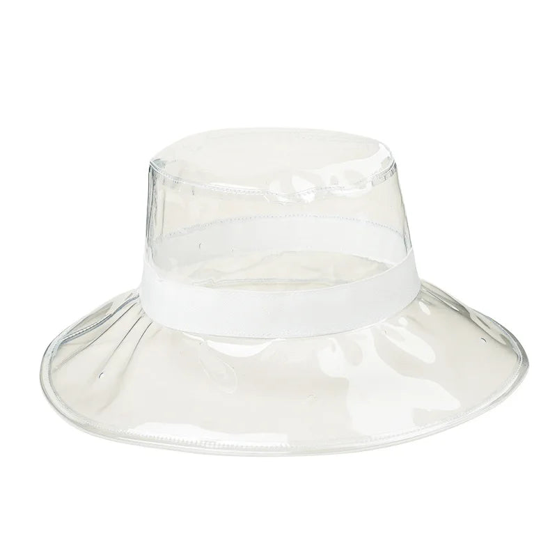 Bob Chapeau de Pluie Transparent à Ruban Blanc