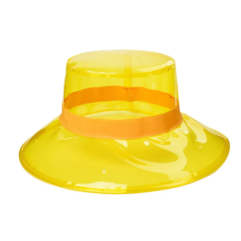 Bob Chapeau de Pluie Transparent à Ruban Jaune