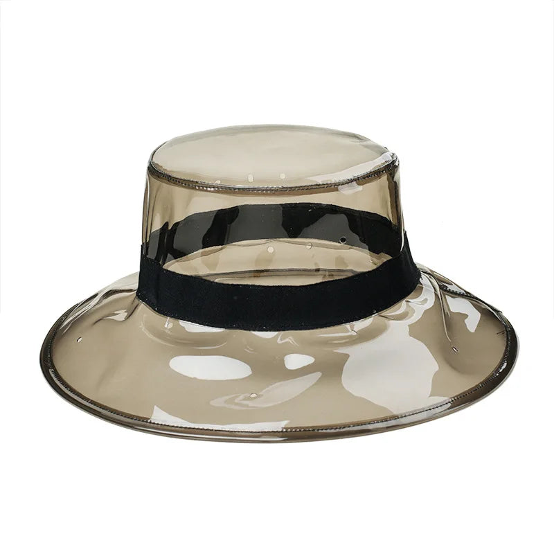 Bob Chapeau de Pluie Transparent à Ruban Noir