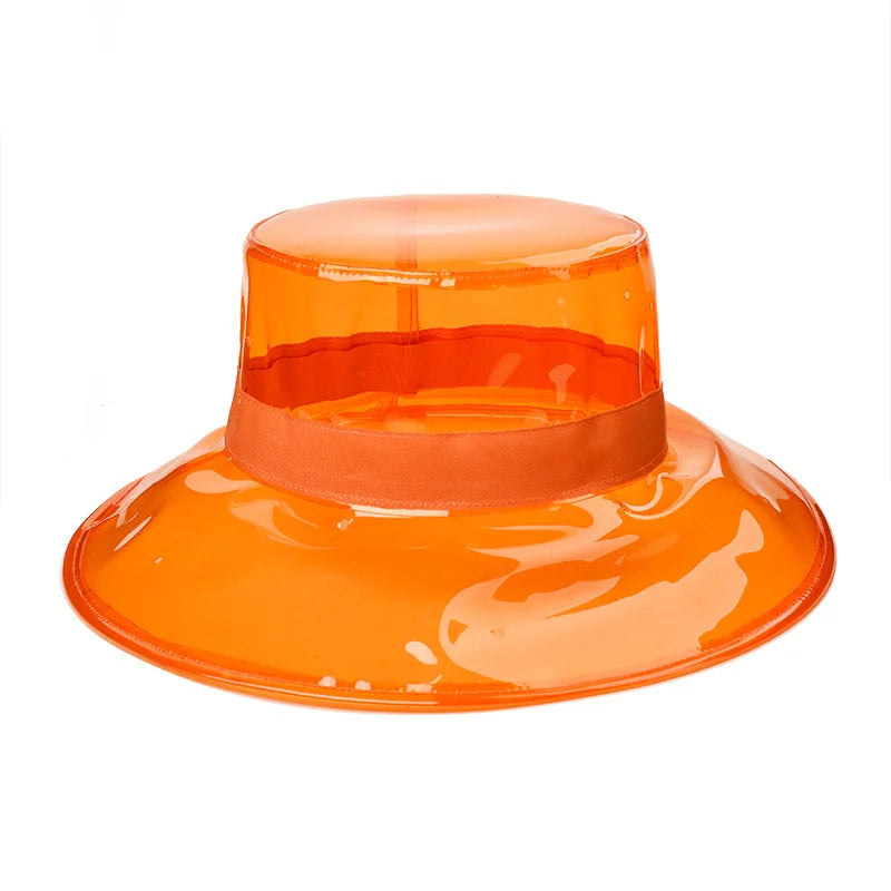 Bob Chapeau de Pluie Transparent à Ruban Orange