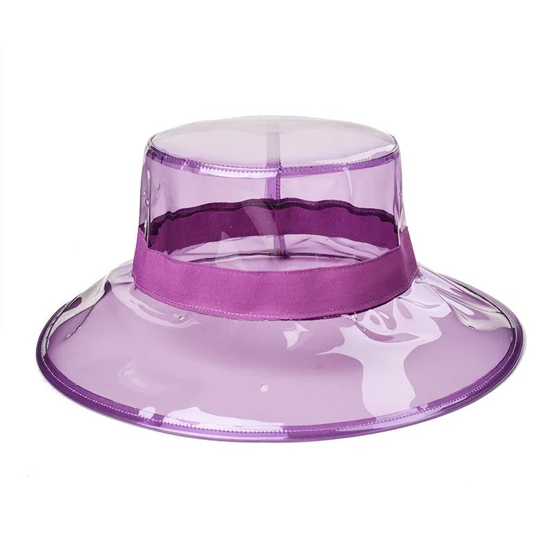Bob Chapeau de Pluie Transparent à Ruban Violet