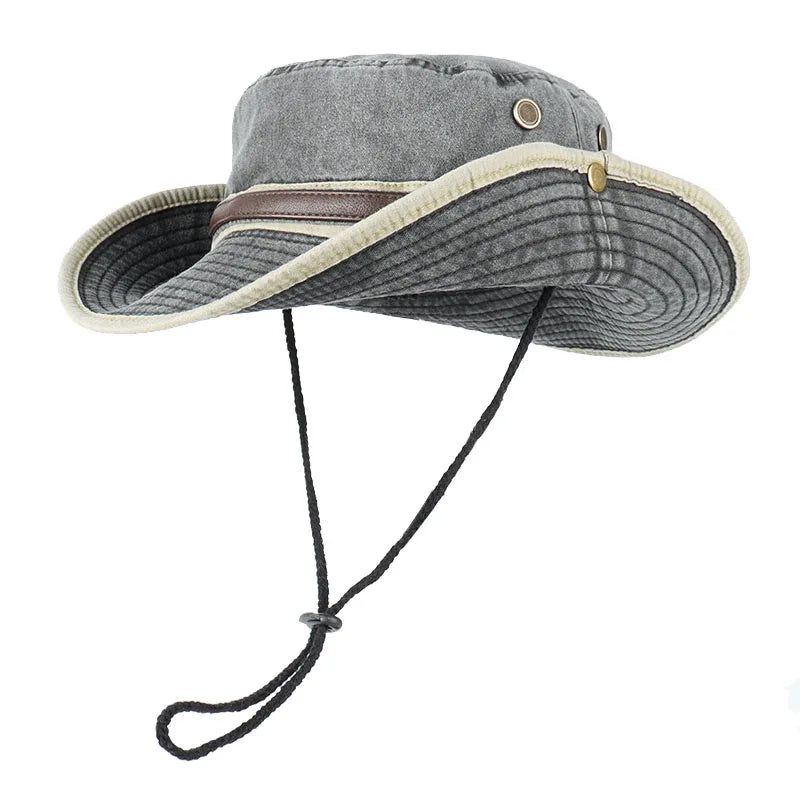 Bob de Pêche à Ceinture en Cuir gris