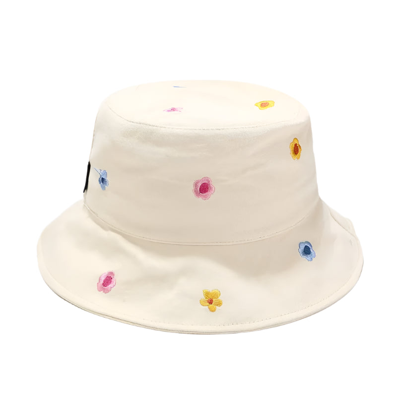 Bob en Coton Brodé Fleuri Beige