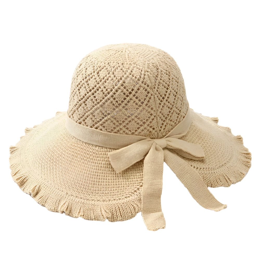 Chapeau Bob à Large Bord Crochet Beige
