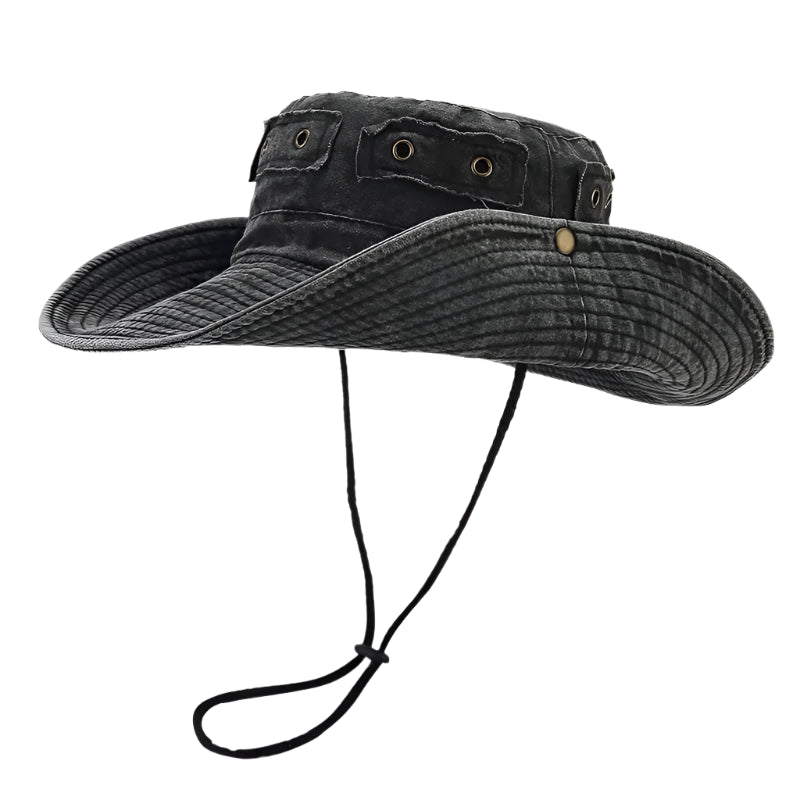 Chapeau de Pêche Rétro Délavé noir