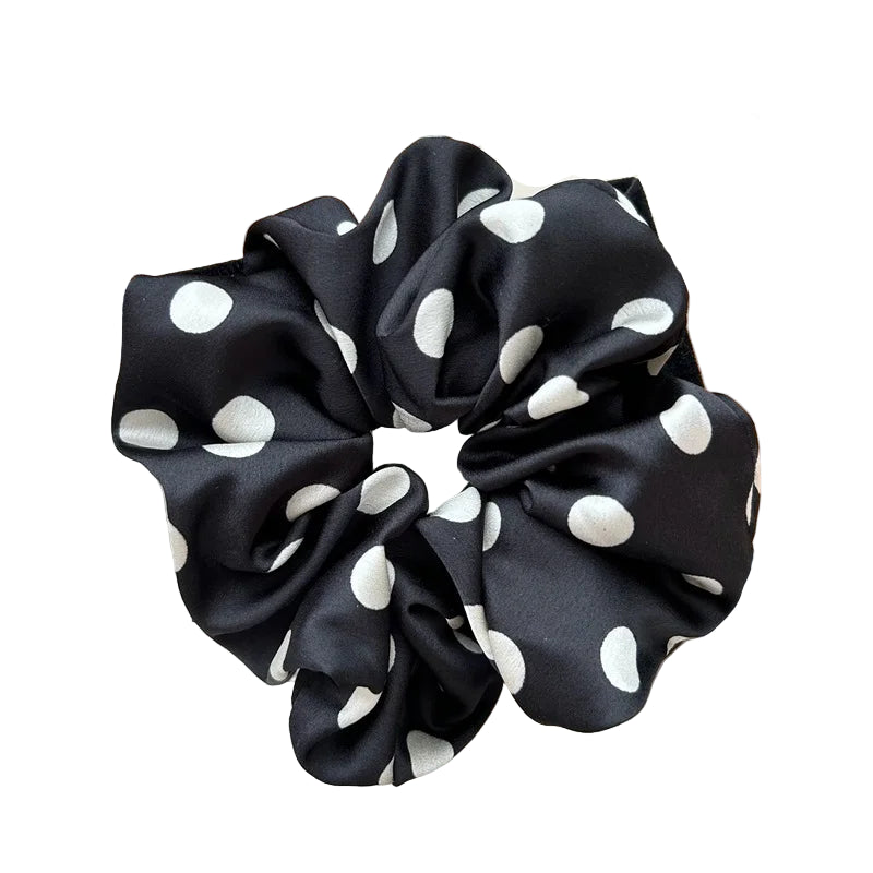 Chouchou en Satin à Pois Noir