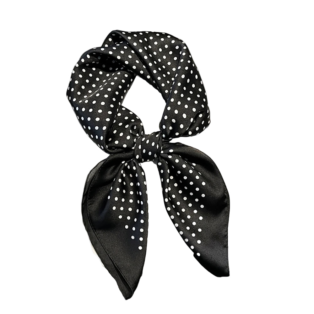 Foulard Carré Satin à Pois Polka Noir Élégant 70x70 Cm – Écharpe Vintage Femme Et Homme, Style Rétro Chic