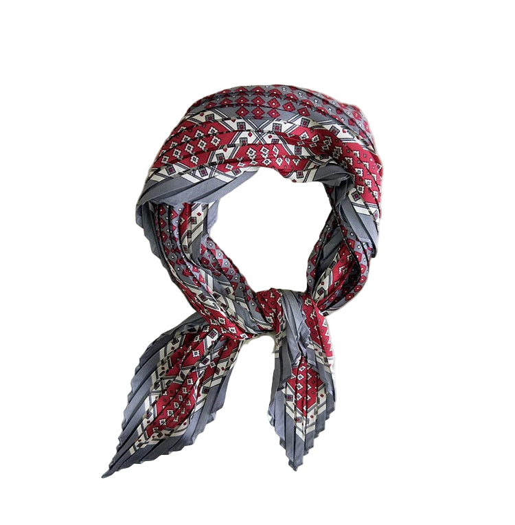 Foulard Plissé Gris et Rouge