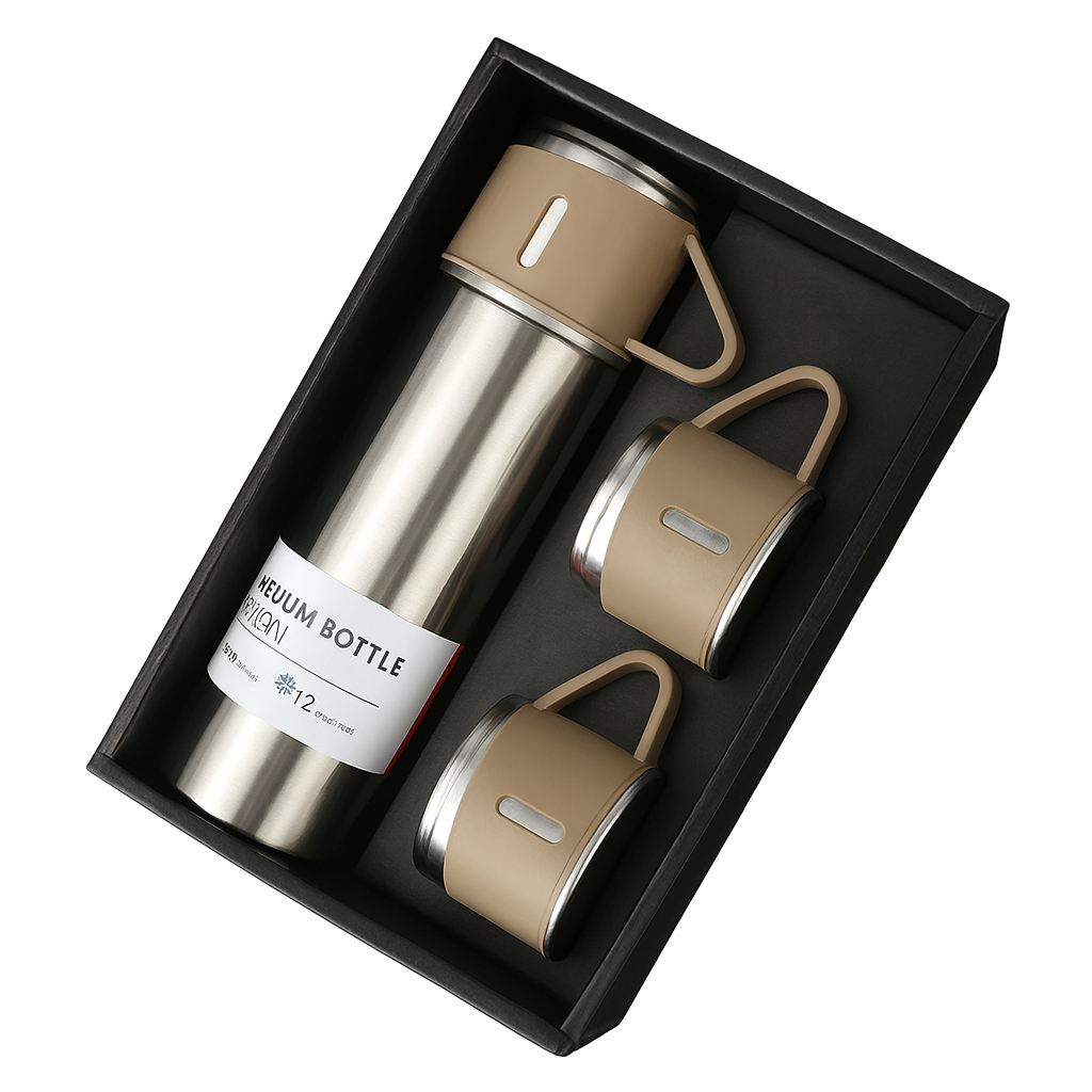 Gourde Isotherme avec Tasses Beige
