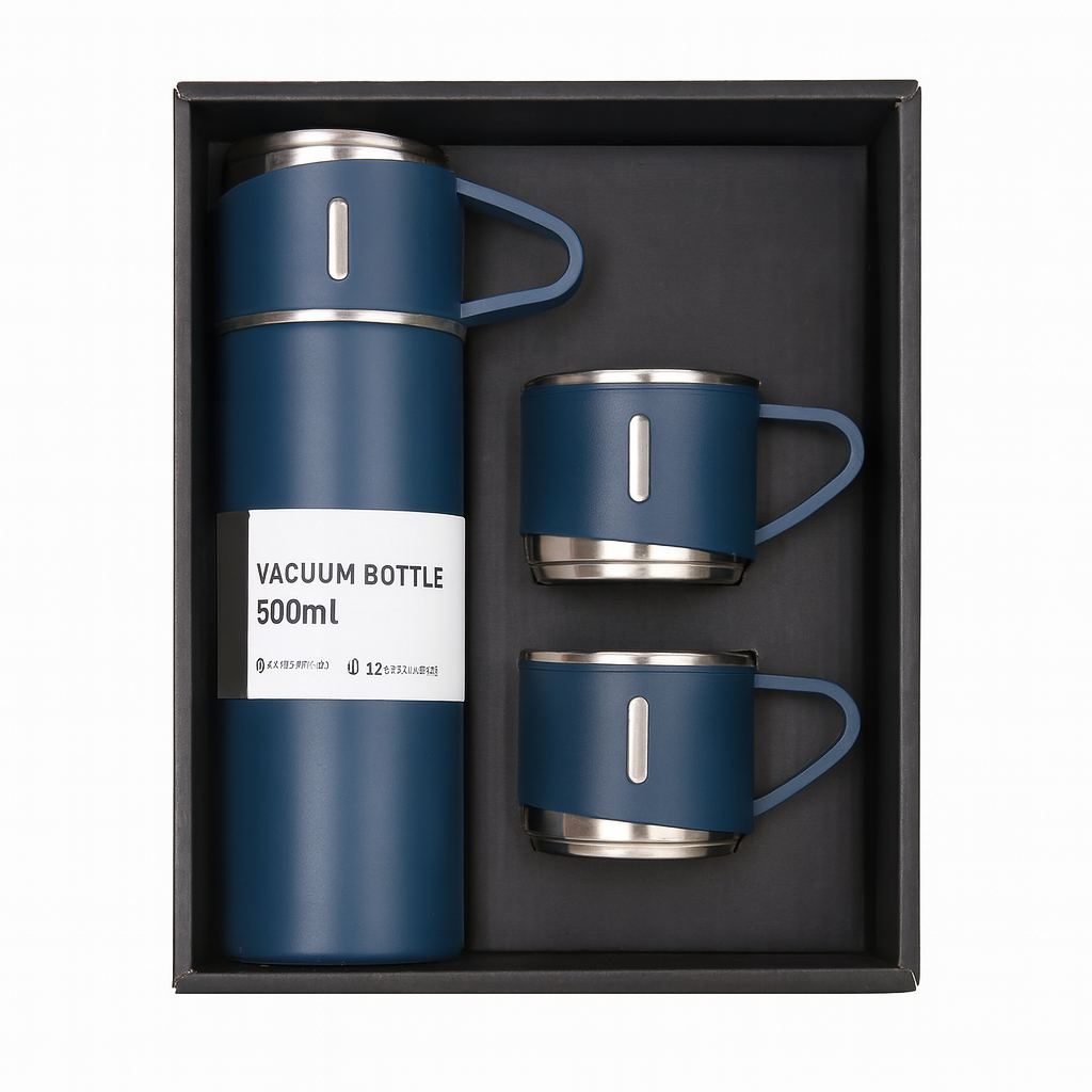 Gourde Isotherme avec Tasses Bleu Foncé