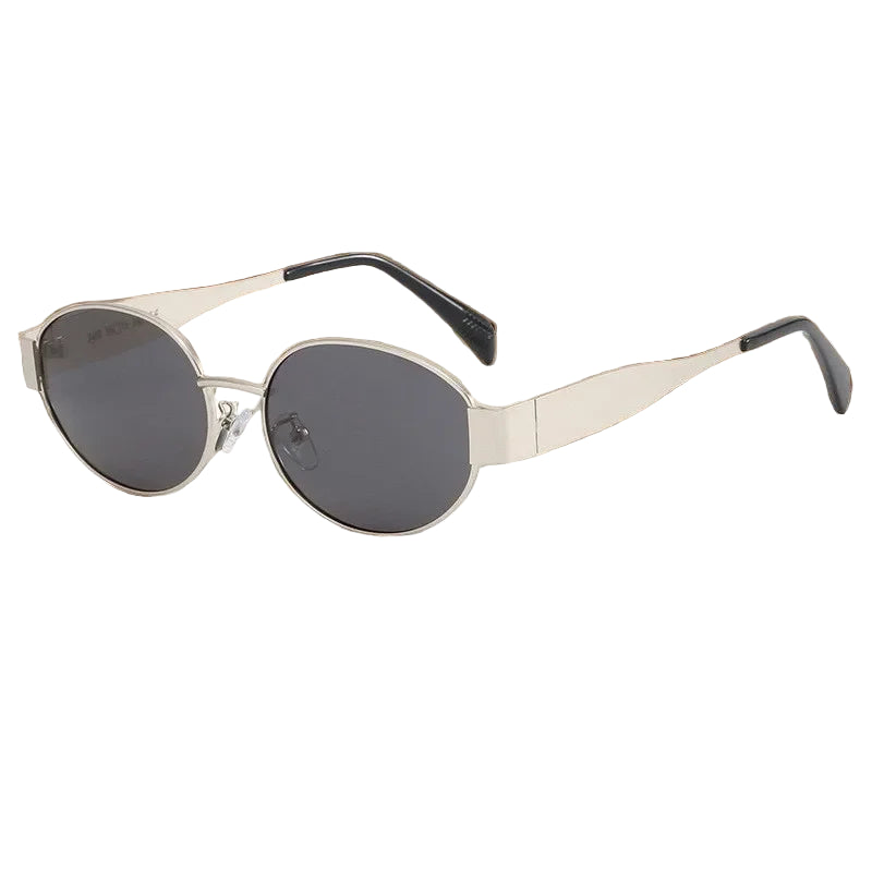 Lunettes de Soleil Ovales Vintage Gris