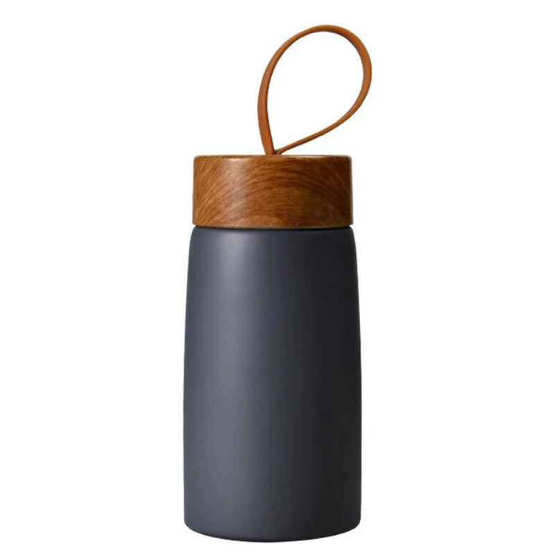 Mini Bouteille Isotherme Couvercle en Bambou Bleu