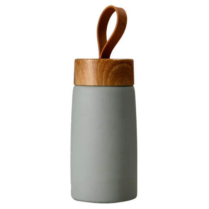 Mini Bouteille Isotherme Couvercle en Bambou Gris