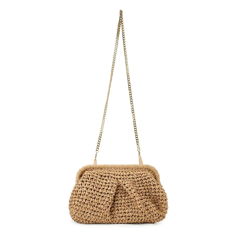 Pochette Femme En Paille Tissée Marron