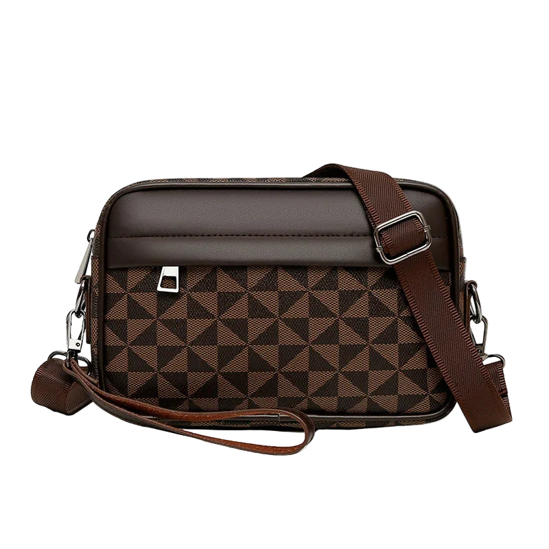 Sac Bandoulière à Motifs Géométriques Marron