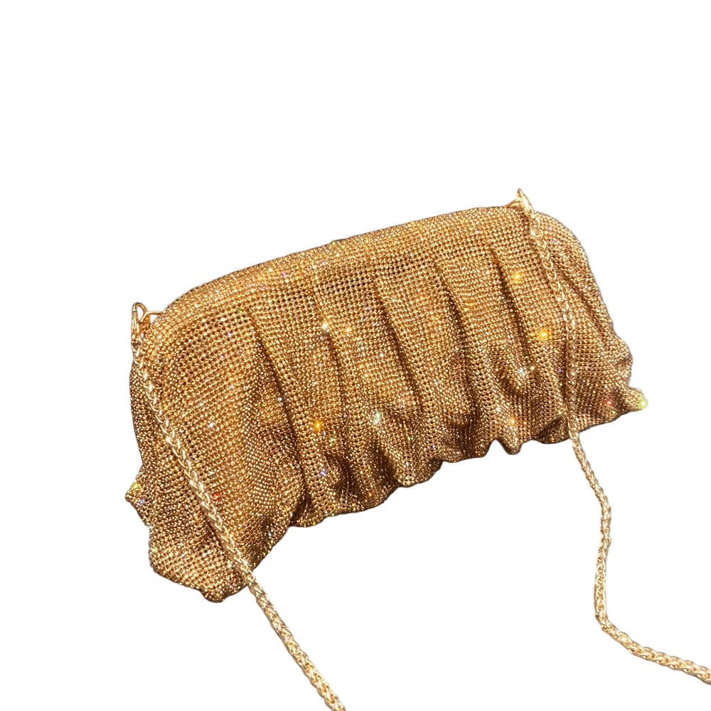 Sac Pochette Elégant à Strass Doré