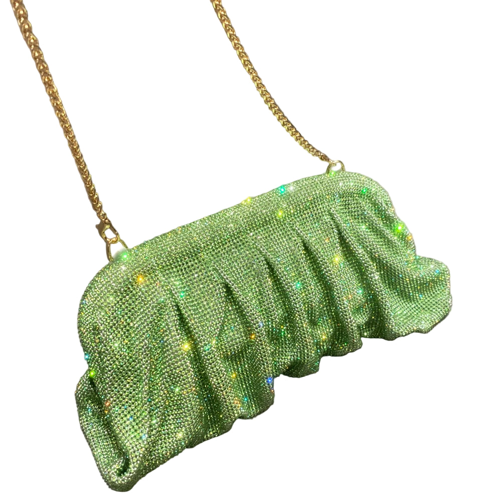 Sac Pochette Elégant à Strass Vert