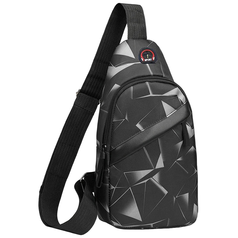 Sac de Poitrine à Motifs Géométriques Noir