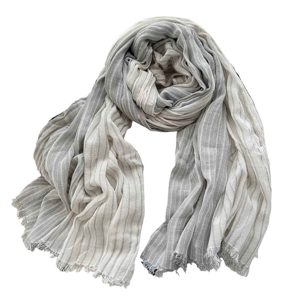 Écharpe Rayée en Coton et Lin Gris