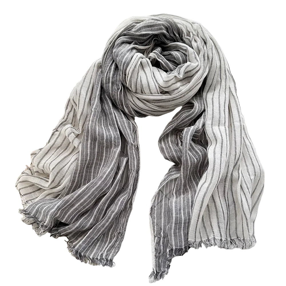 Écharpe Rayée en Coton et Lin Gris Foncé